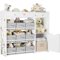 Kids Bookshelf, Toy Storage Organizer with Bookcase, Children's Toy Shelf with 9 Bins for Children's Room, Playroom, Hallway, 1
