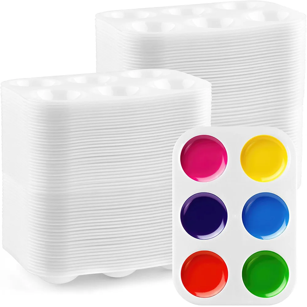 White Plastic Watercolor Palette 2/8/20/50/100 PCS 6 Wells Rectangular Paint Palettes for DIY Craft, Art Painting Class