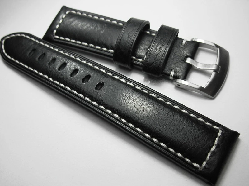 

20mm 21mm 22mm 24mm 26mm Handmade Thick Cowhide Leather Watchband Vintage Black Derma Bracelet Man Wrist Band Strap Accessories