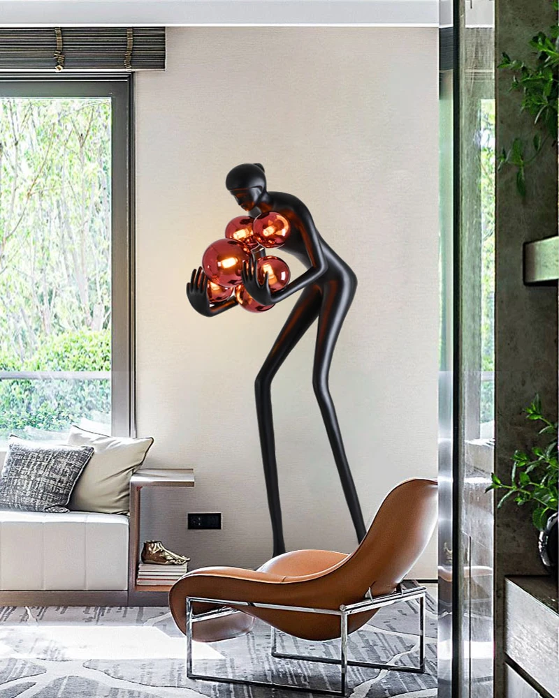 Human Sculpture Floor Lamp Humanoid Ornament Character Female Porch