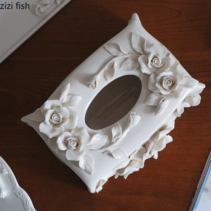 Hand Pinch Roses Ceramic Tissue Box Handmade Flower Paper Box Napkin Boxes Decoration Craft Paper Storage Boxes Tissue Organizer 4