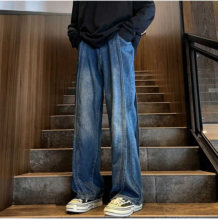 Description Picture 5 of item2024 Men Summer Vintage Fashion Loose Straight Jeans Mens Wide Leg Denim Pants Male High Street Oversized Baggy Trousers F139