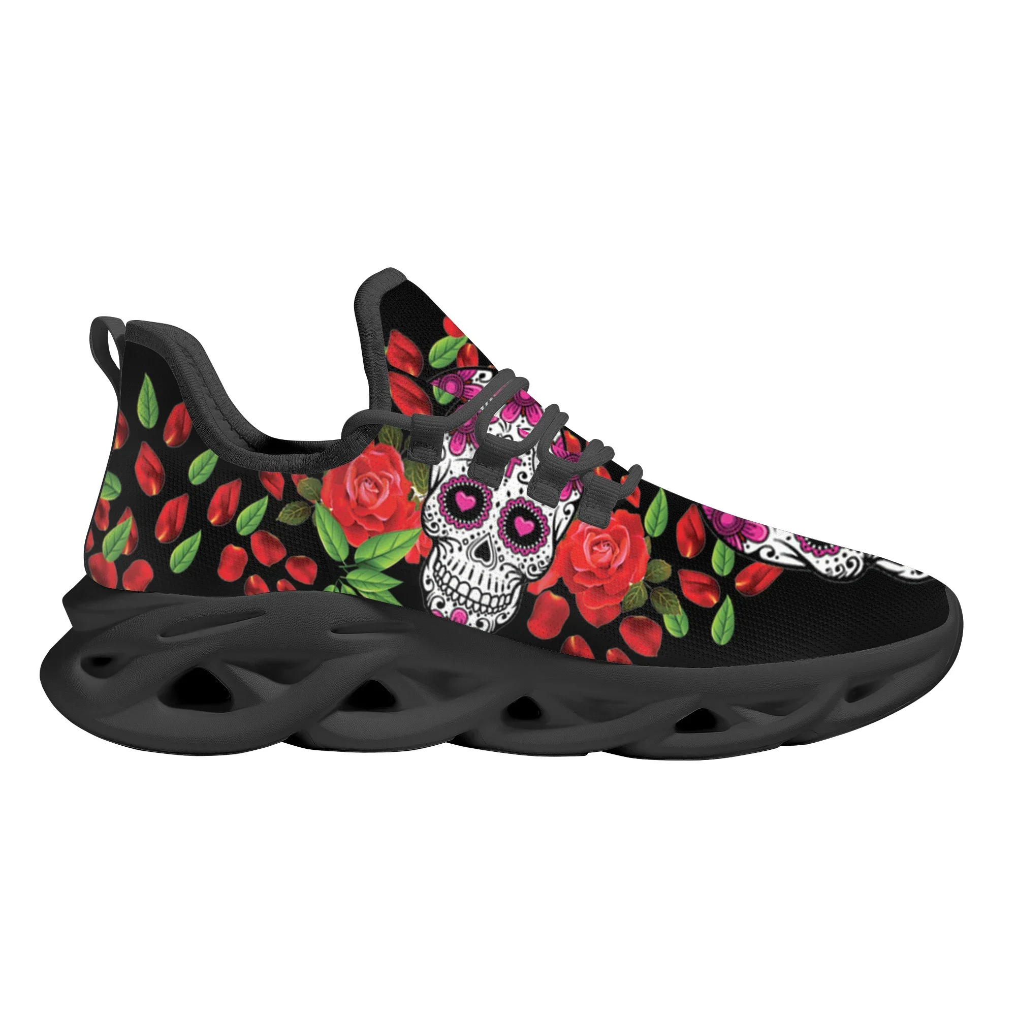 New Horror Skull Rose Brand Design Comfortable Running Shoes Gothic Trend Non-Slip Casual Lace Up Walking Shoes Chaussure Femme