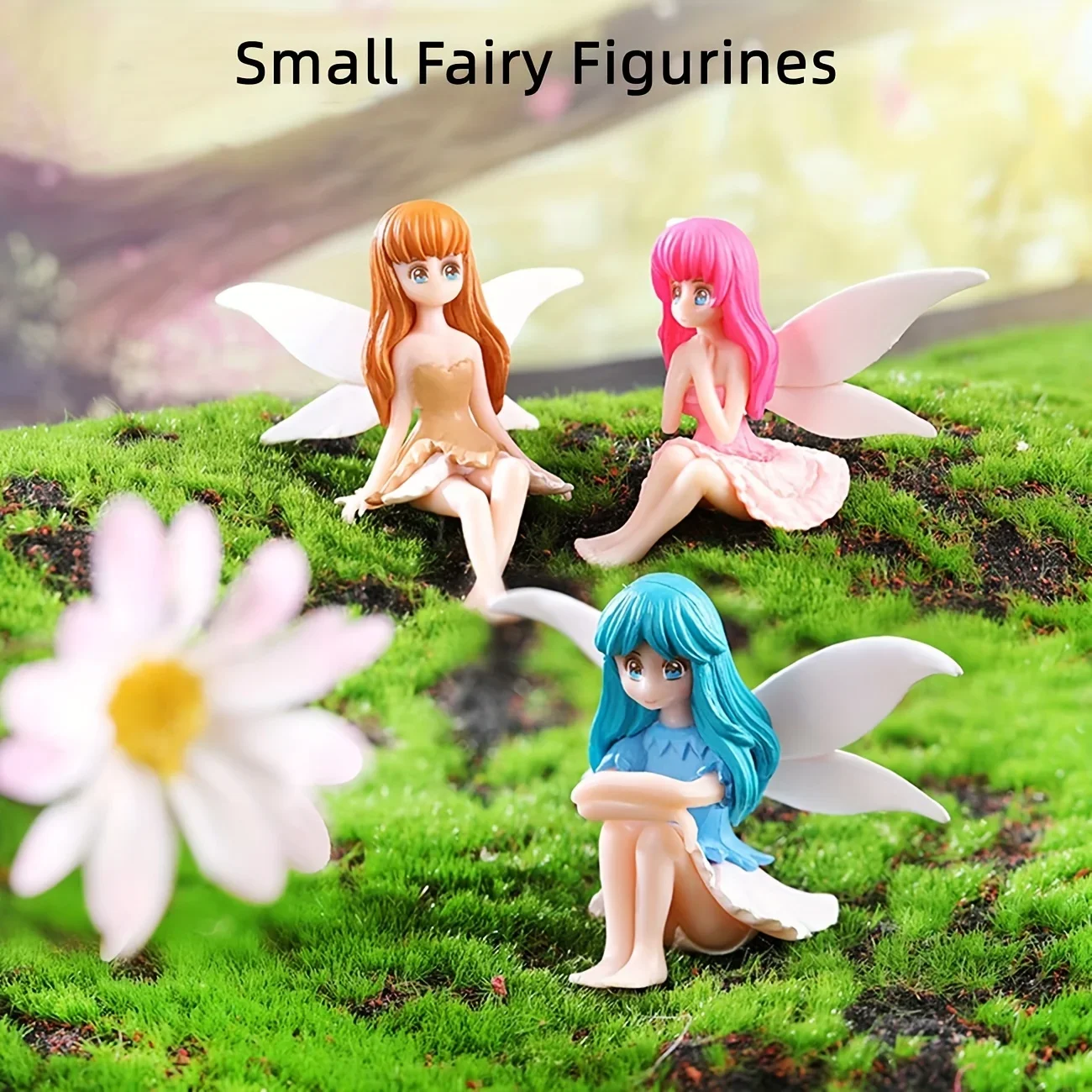 4pcs/set Fairy Garden Accessories Dollhouse Ornamen Flower Fairy Pixie Fly Wing Miniatures Girl PVC Figurines