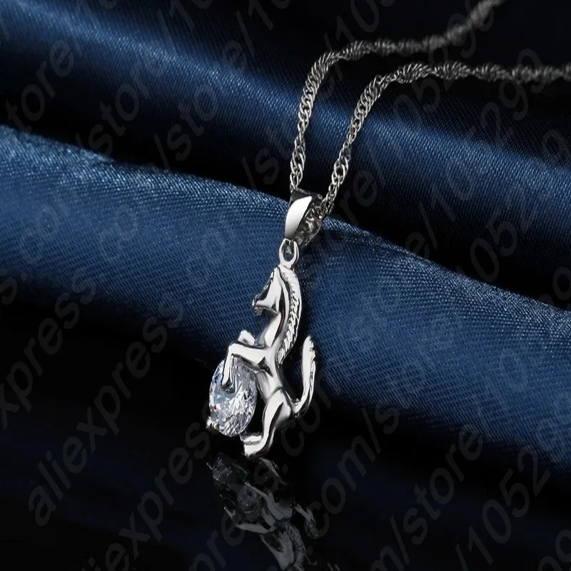 Trendy Horse Design Pendant 925 Sterling Silver Fine Jewelry CZ Necklace Pendant Earring For Women Wedding Set Gift
