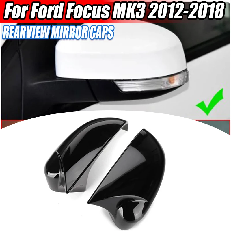 

Fit For Ford Focus MK3 2012-2018 Rearview Side Mirror Cover Wing Cap Ox Horn Exterior Door Rear View Case Trim Carbon Fiber Look