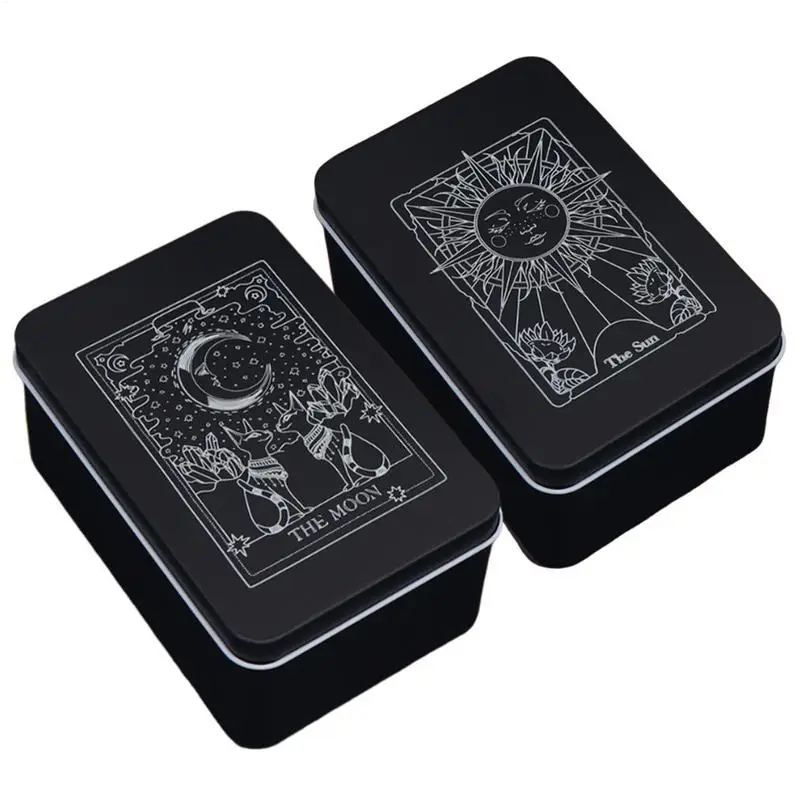 Elegant Metal Tarot Card Storage Box with Sun Moon Design