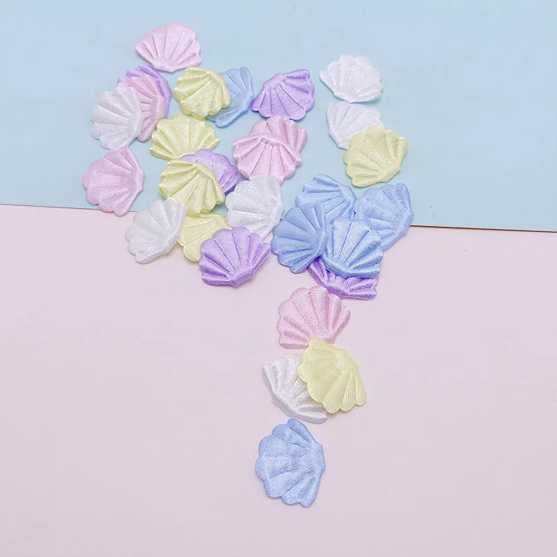 새틴 패브릭 쉘 패딩 아플리케, DIY 헤어 클립 액세서리, 의류 모자 장식 패치, 2x1.5cm, 100 개