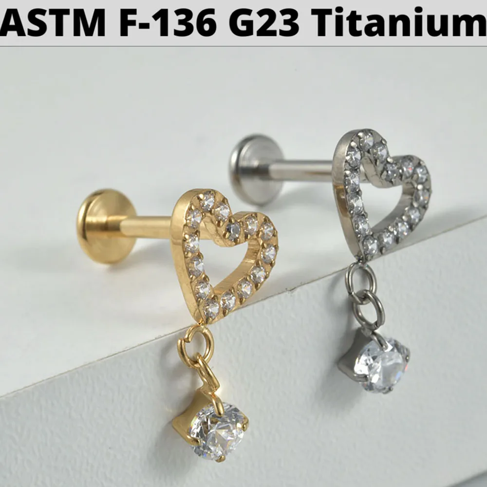 Melighting Piercing Labret G23 En Titane - Boucle D'oreille à Dos Plat - 16 G - Filetage Interne - Pour Labret, Lèvre, Tragus, Conque, Lobe Supérieur, Titane, Zircon Cubique