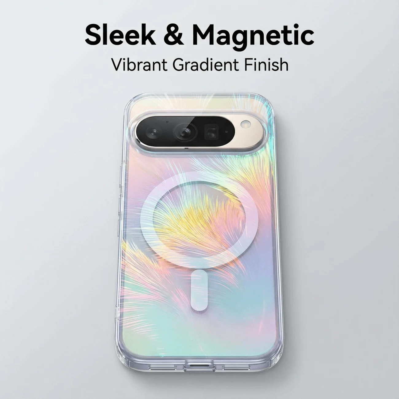 Gradient Laser Feather Pattern Magnetic Case with Magsafe Wireless Charging Capability and Colorful Design