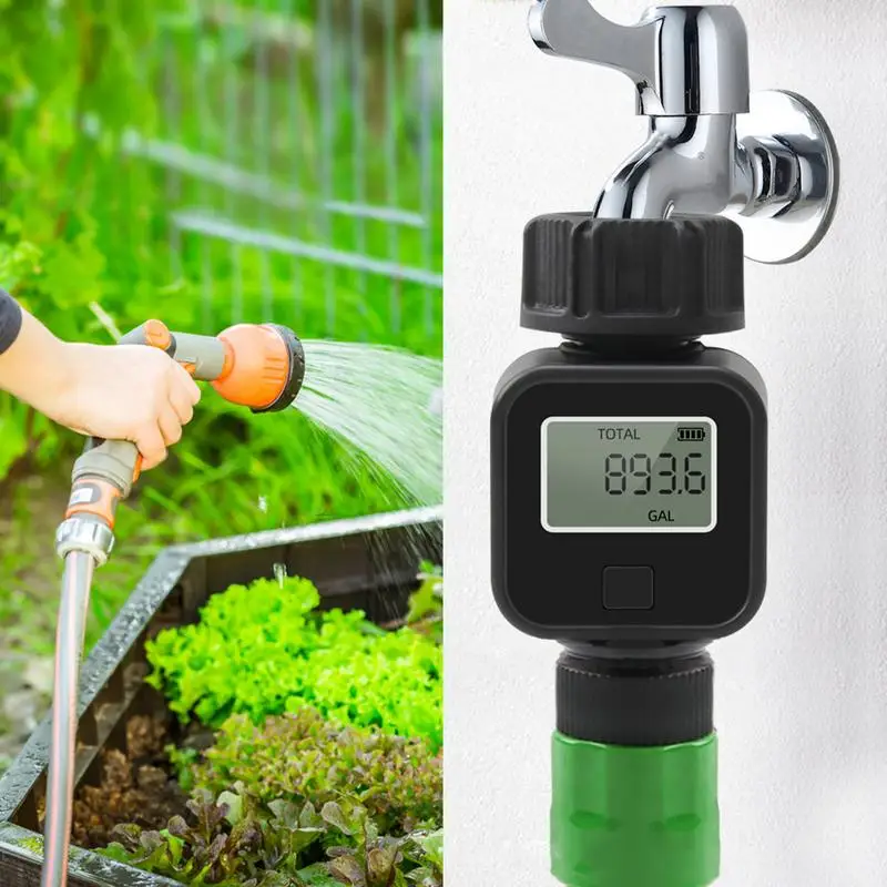 LCD 디스플레이가 있는 정원 호스 물 계량기 계량기, 계량기 트랙, 갤런/리터 소비 및 잔디 유속