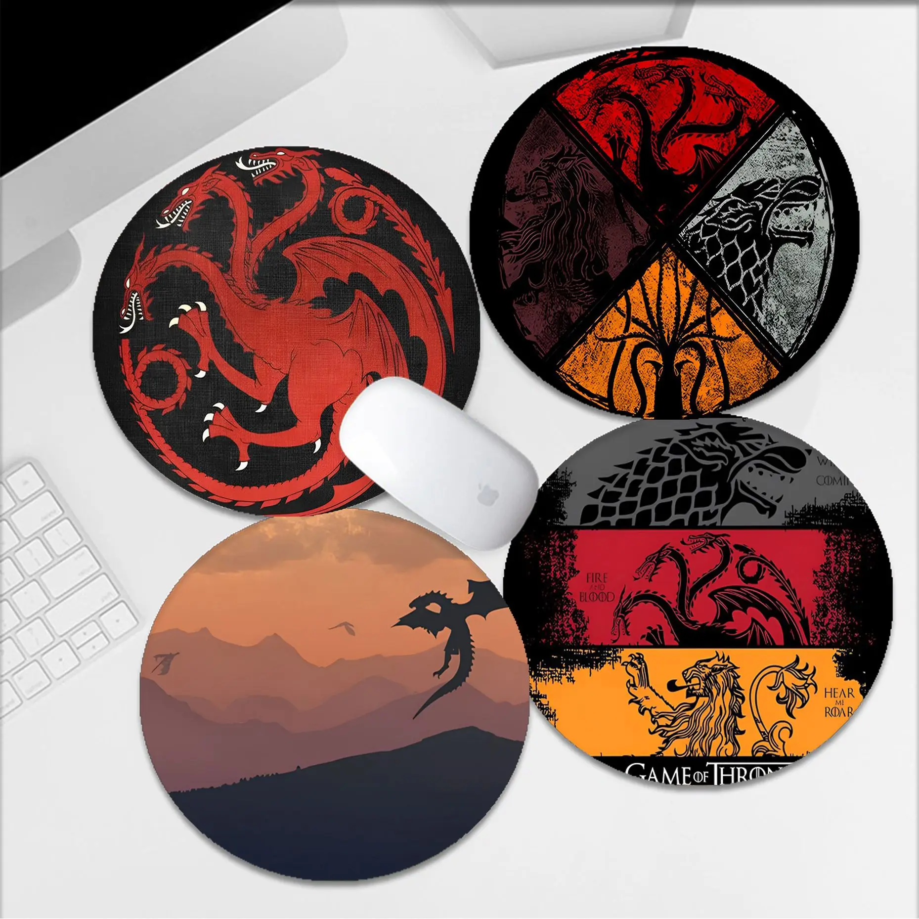 

T-Thrones-Game Mousepad Round Custom Skin Office Computer Desk Mat Table Keyboard Big Mouse Pad Laptop Non-slip Desk Accessories