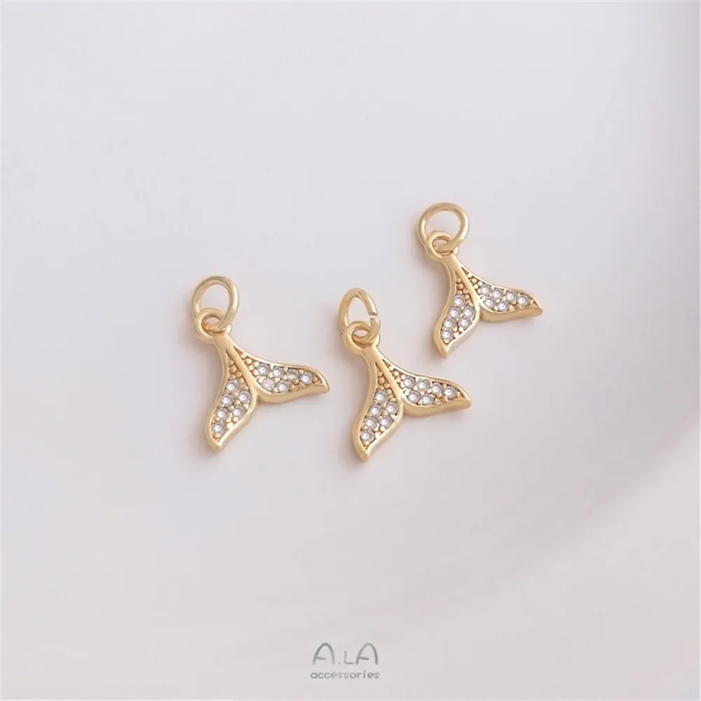 14K Gold Plated Zircon lucky-leaf clover pendant round grass bead handmade first jewelry double hanging accessories domestic copper 14k gold wrapped s925 silver pin earrings simple lucky grass stud earrings pearl diy accessories women s jewelry