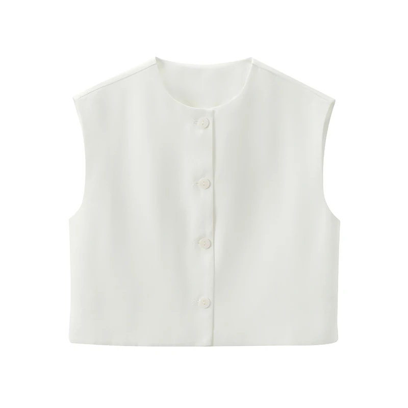 Willshela Women Fashion Solid Single Breasted Waistcoats Vest Vintage O-Neck Sleeveless Jackets Female Chic Lady Tank Tops 3