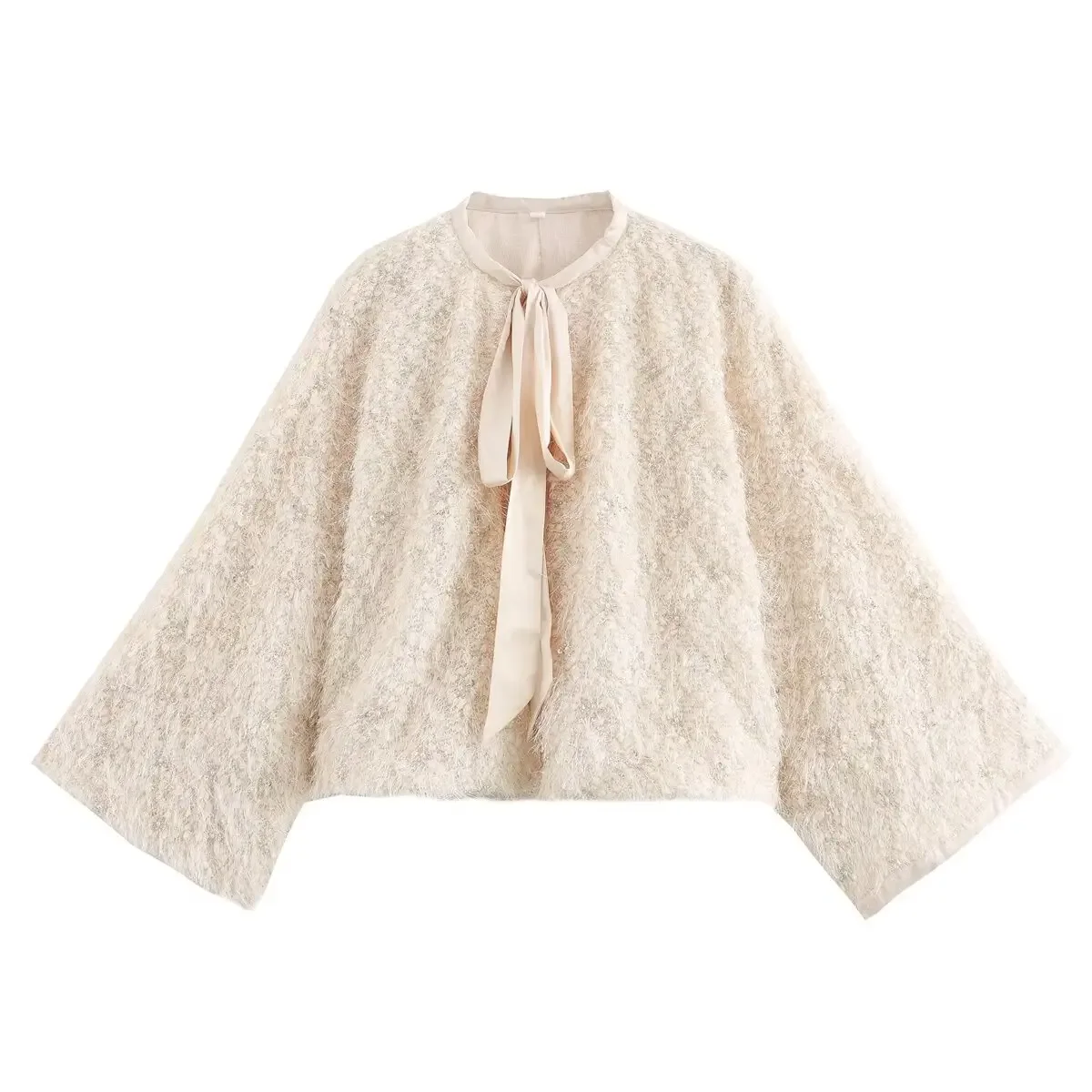 

Women's 2024 New Fashion Temperament Joker Beaded Decorative Raw Coat Retro Long-sleeved Lace-up Women's Coat Chic Top.