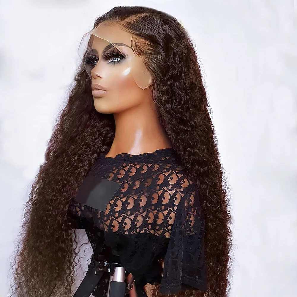 

Chocolate Brown Water Wave Lace Wig Pre Plucked with Baby Hair Glueless 180% Density Dark Brown Curly Lace Wig For Black Women