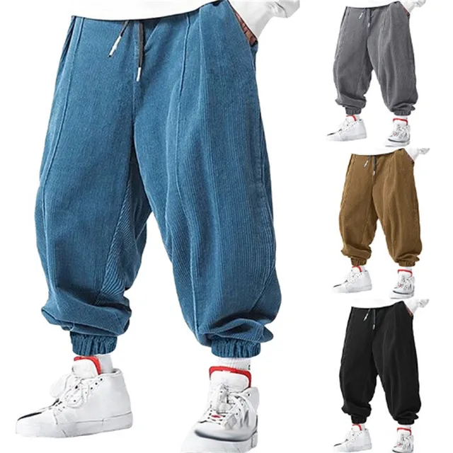 Fall Men's Casual Loose Drawstring Pants - Fashion High-End Hip-Hop Style Premium Corduroy - Trendy Cuffed Pants 1