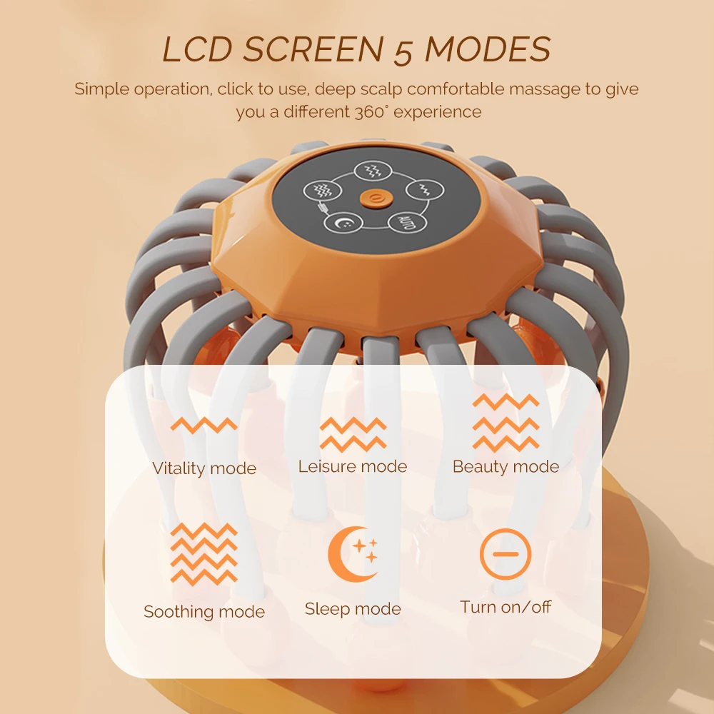 24 Point Octopus Claw Head Massager Electric Scalp Massager 24 Heads Vibration Massage Scratcher Bluetooth Music Relaxation