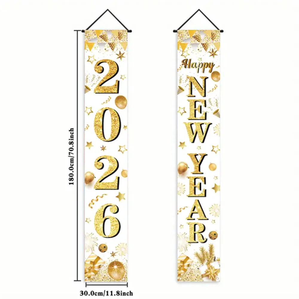 Frohes Neues Jahr Dekorationen Couplet Fotografie Hintergrund Schwarz Gold Hängende Tür Banner Familie Party Requisiten Neujahr 2026 Geschenke – Detail 9