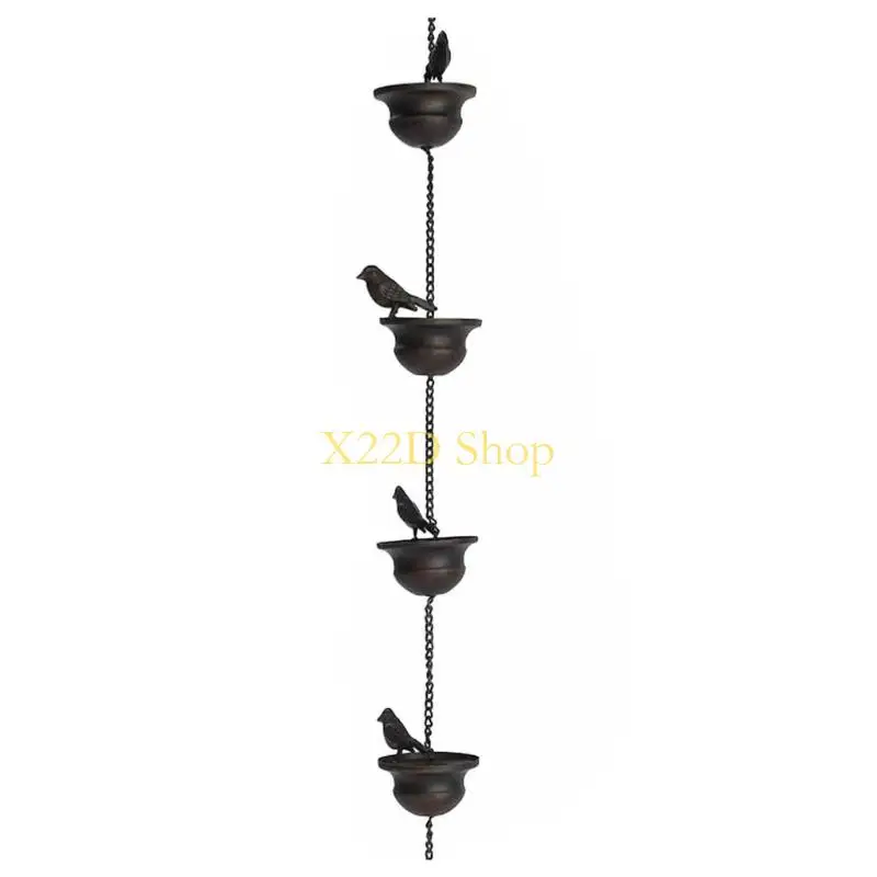 X22D Outdoor Birds On Cups Metal Rain Chain Rain Catcher For Gutter Roof Decorations Metal Drainage Chain Downspout Tool