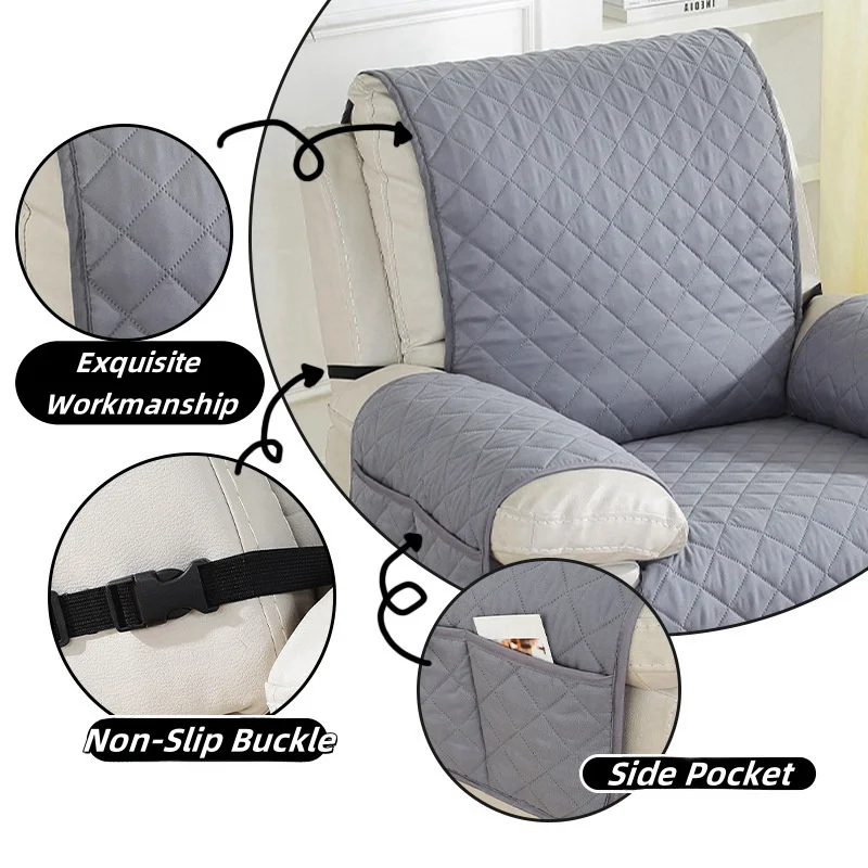 LANMOLIFE Waterproof Recliner Cover Single Recliner With Pockets Non-Slip Covers Machine Washable Furniture Covers Pet Children 3