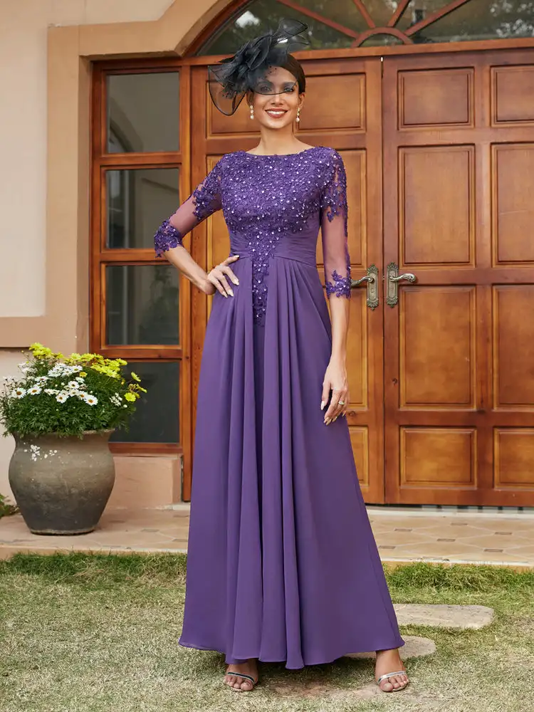 

ILLUSION Chiffon Evening DressWith Appliques Lace Ruching Prom Dress Half Sleeveless Cocktail Wedding Sheath Floor-length Dresse