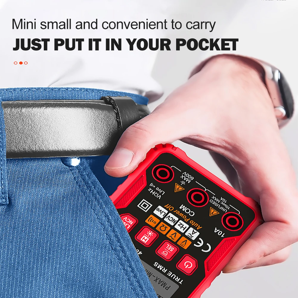 QHTITEC WX666 Digital Mini Multimeter Tester Auto Multimetro True Rms Tranistor Meter with NCV Data Hold 4000counts Flashlight 5