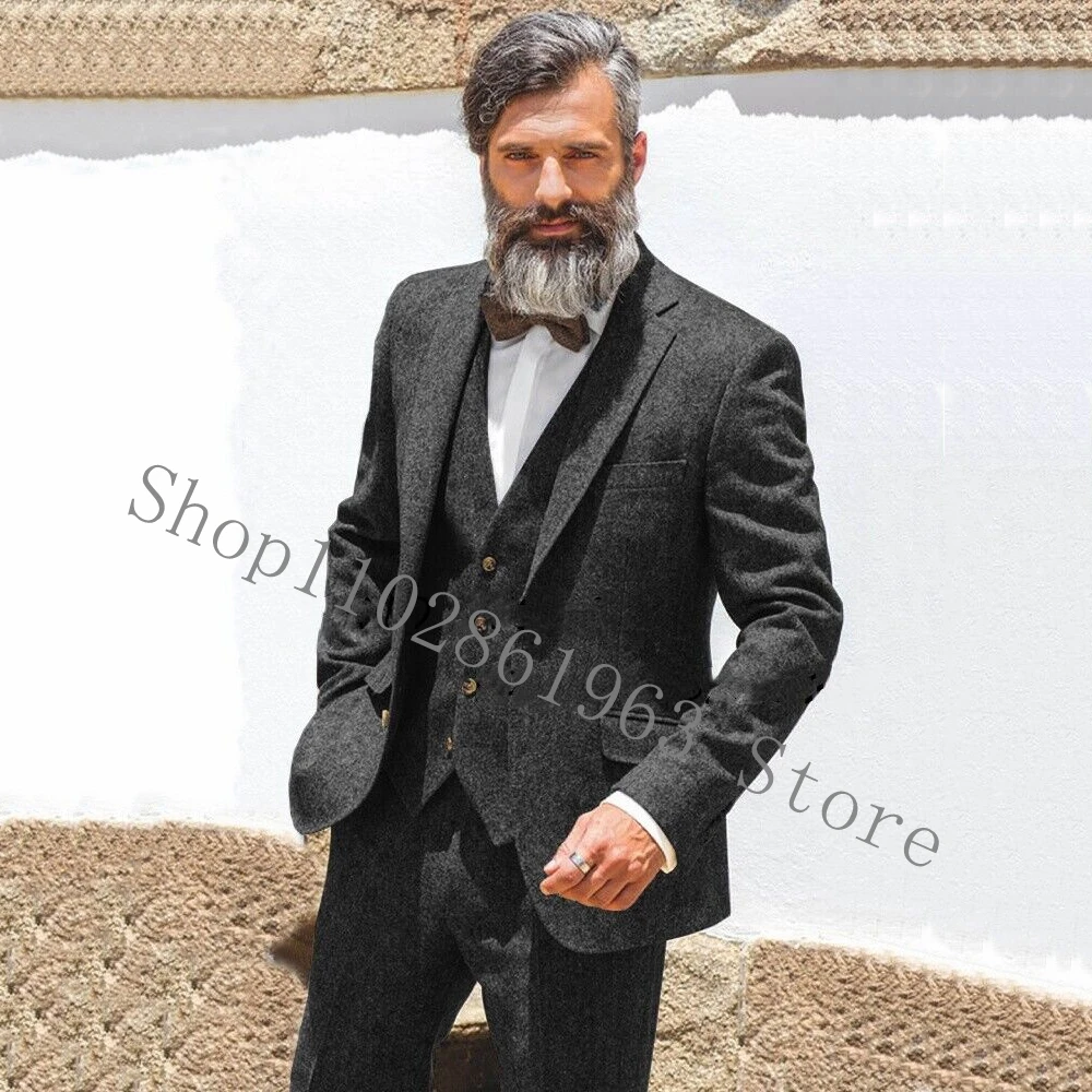Fall Winter Herringbone Men Suits 3 Pieces Business Formal Men Tuxedos For Wedding Groom Custom Suits Costume Homme Mariage