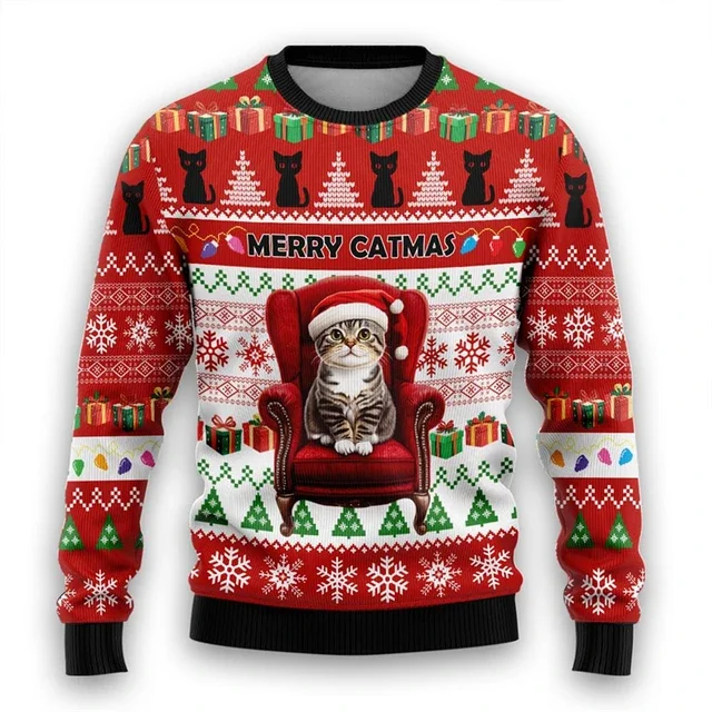thumbnail image 1 of Suéter navideño feo para amantes de los gatos 2024 Sudaderas gráficas Merry Catmas Suéteres de gatitos de gato Ragdoll Gatos para mascotas Unisex, 1 of 5
