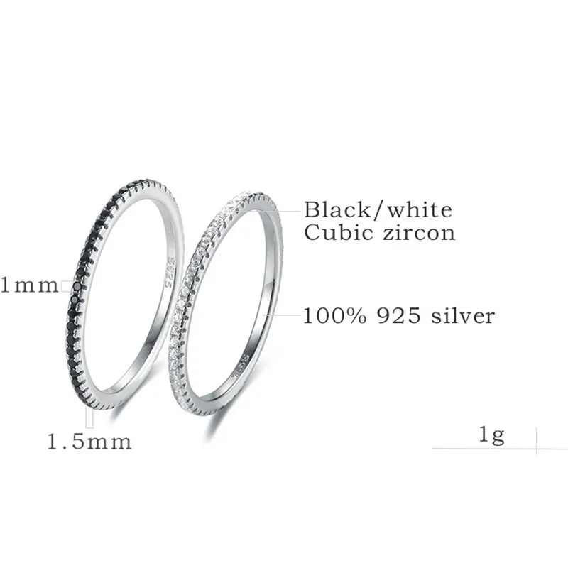 925 Sterling Silver Jewelry Shiny Zircon Women's Rings Black White Paired Ring Solid Bands Fine Minimalism Monaco silver ring silver rings