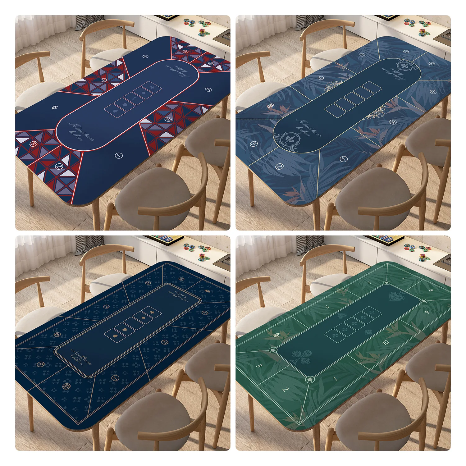 Velvet Texas Poker Ten Person Table 120*60cm/140*70cm/160*80cm Anti Slip Special Rubber Poker Mat Chip Texas Hold'em Table Mat