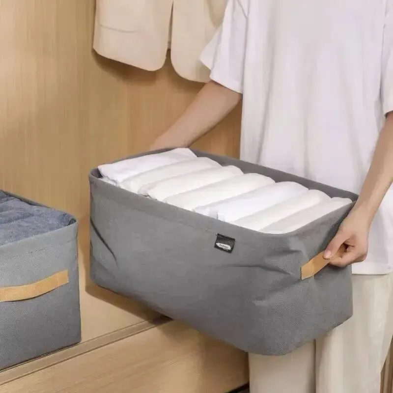 Clothes Organizer Storage Box 1pc Large Capacity Clothes Storage Basket Two Thickened Cloth Steel Frame Foldable Storage Box Miscellaneous Clothes Pants Box