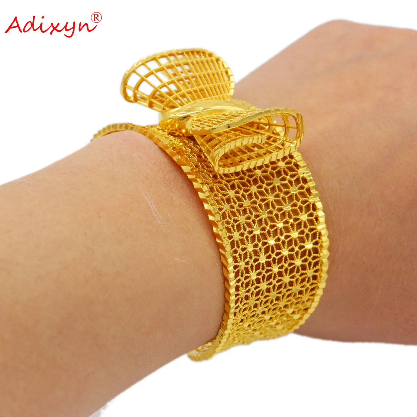 

Adixyn 24k Gold Color Bow Hollow Bangles&Bracelets For Women Unique Bracelet Arab Middle East Jewelry African Dubai Gifts