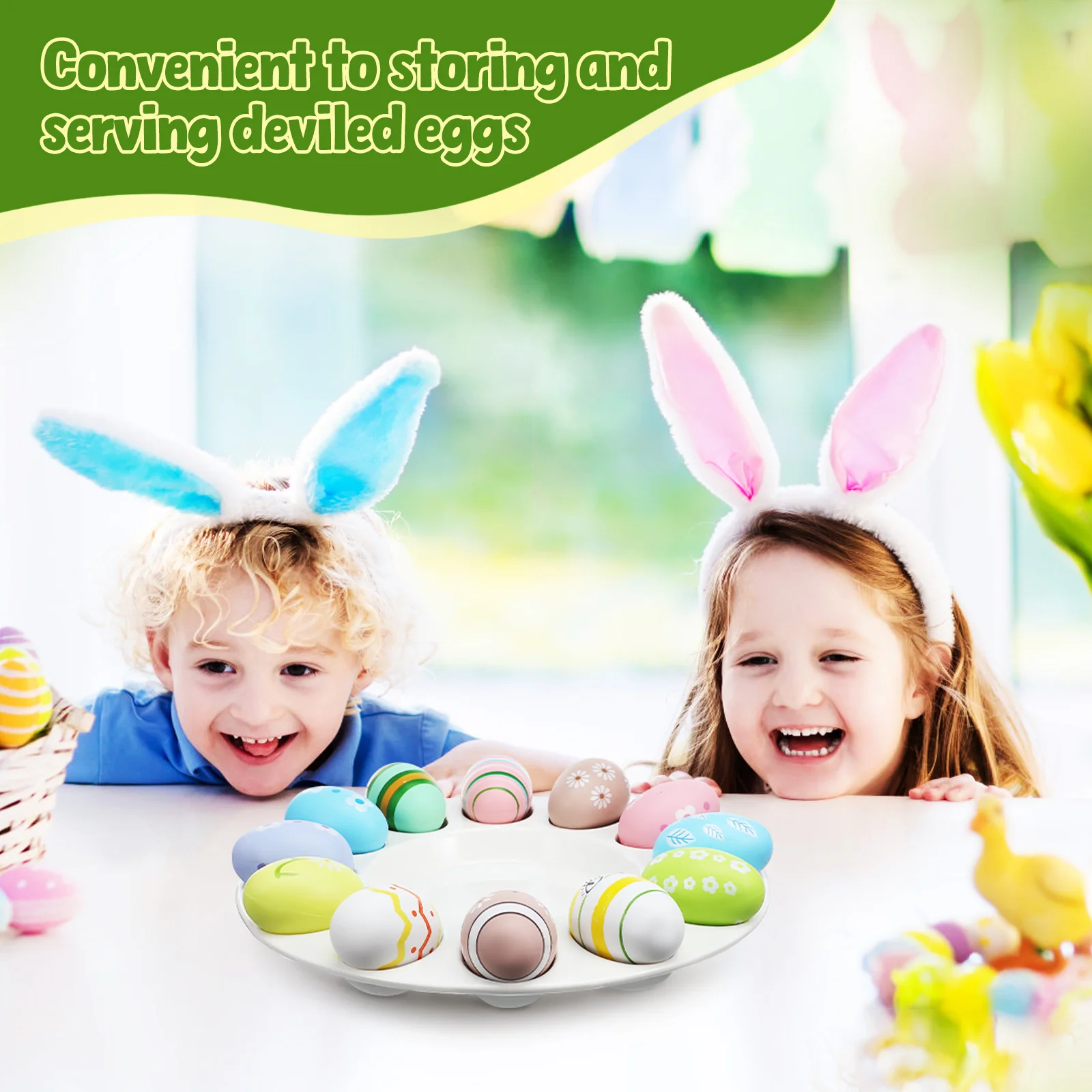 Easter Egg Tray Basket Ceramic Dish Deviled Carriers Devilled Eggs Holder with Cover 5