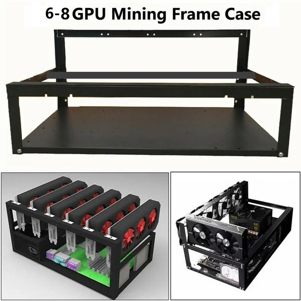 Steel Coin Open Air Miner Mining Frame Rig Case Up To 8 GPU 12 GPU Ethereum Bitcoin Mining Rig Aluminum Stackable Mining Frame