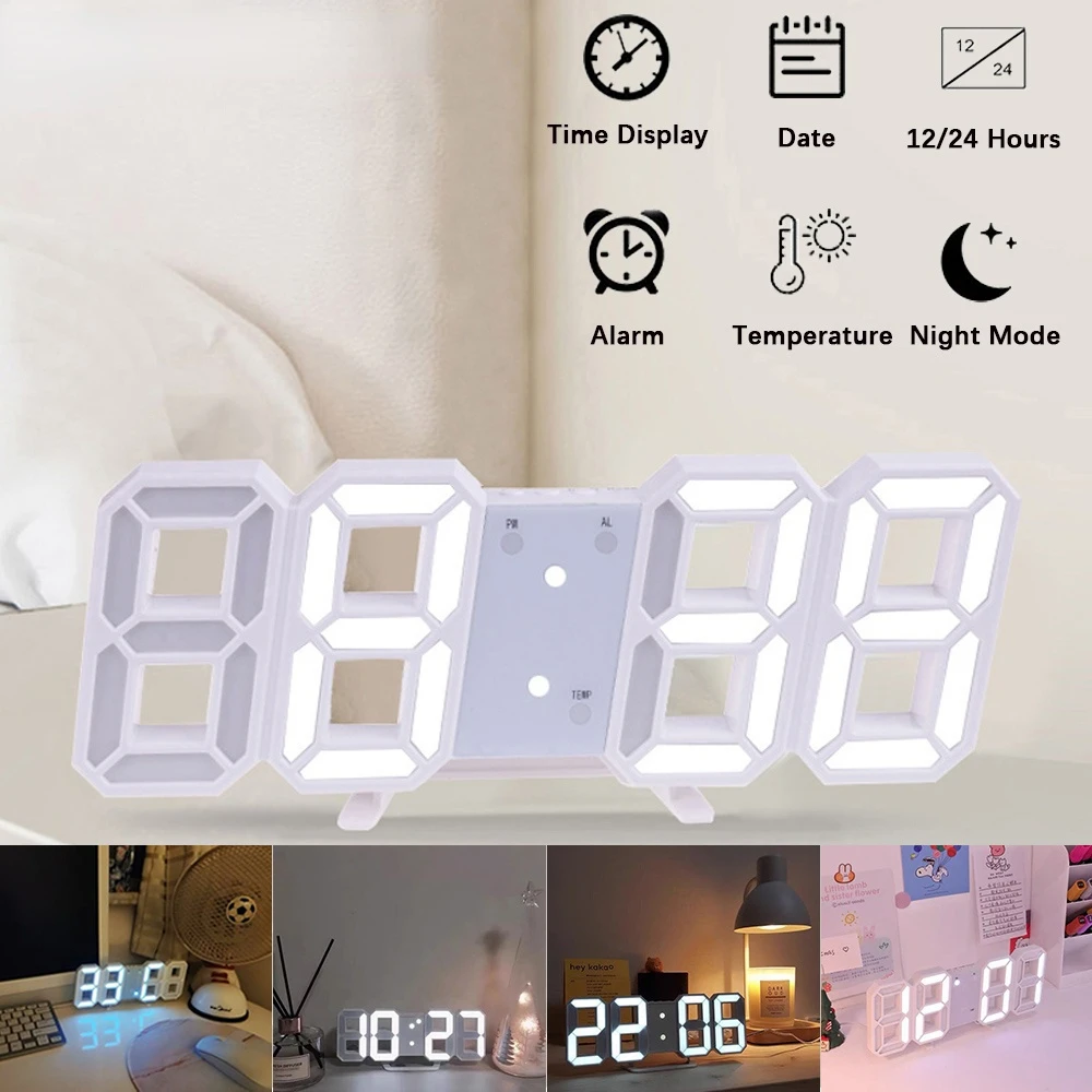 3D Large LED Digital Wall Clock Date Time Celsius Nightlight Display Table Desktop Clocks Alarm Clock From Living Room