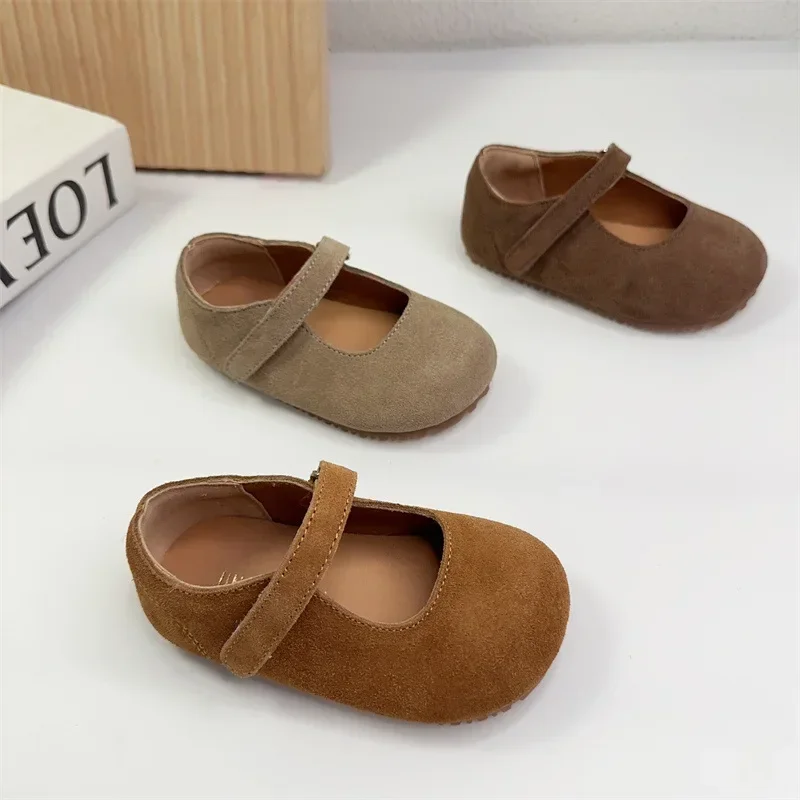Baby Girls Flat Shoes Vintage Kids Boots Autumn Boutique Soft-Tole Footwear Swede Leather Flatties for Children 1-8 Years