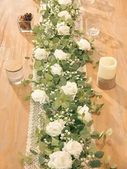 1pc 5.9FT Artificial Eucalyptus Vine Fake Rose Flowers Gypsophila Garland For Wedding Home Party Craft Art Table Runner Decor 1