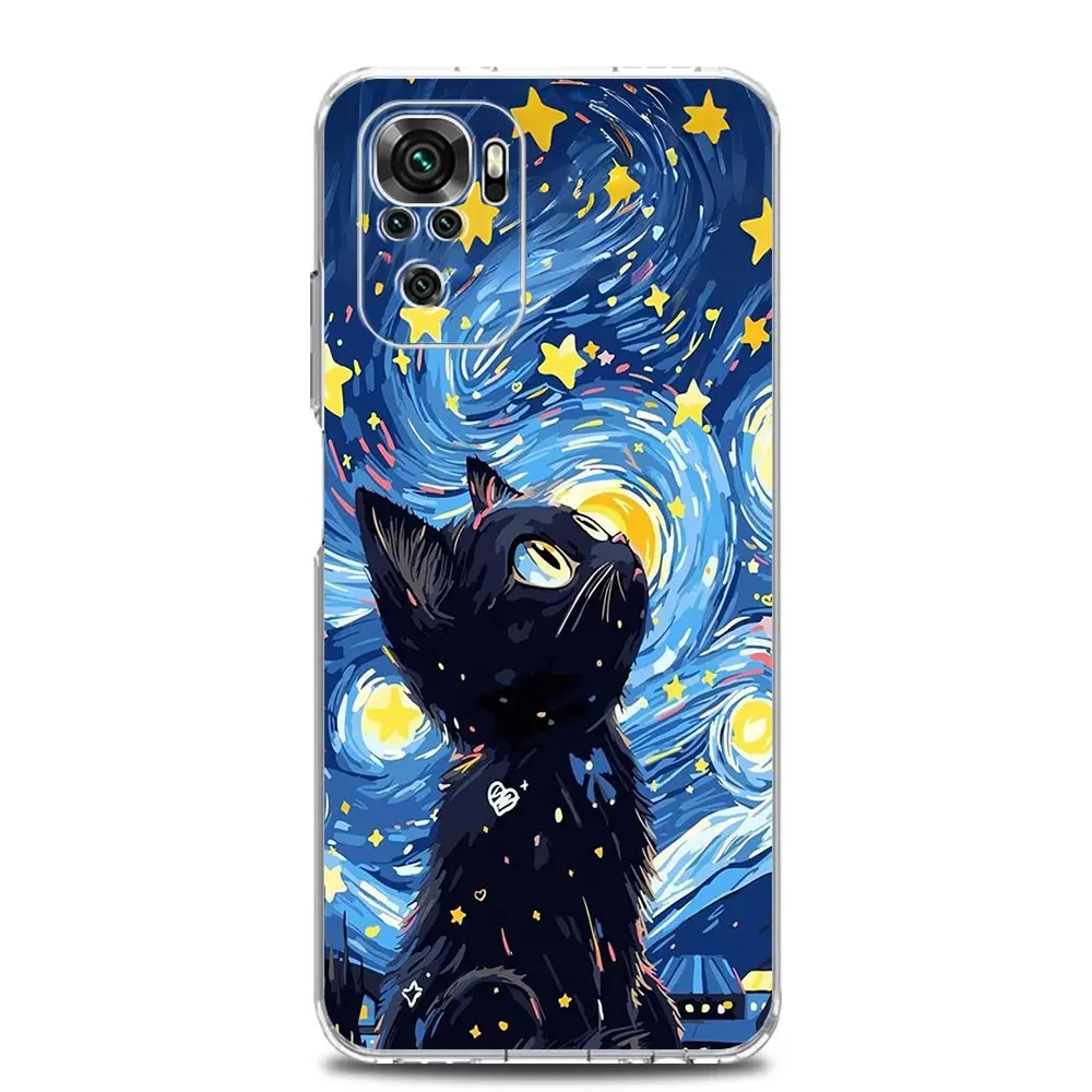 Clear Cat Van Gogh Starry Sky TPU Phone Case Cover