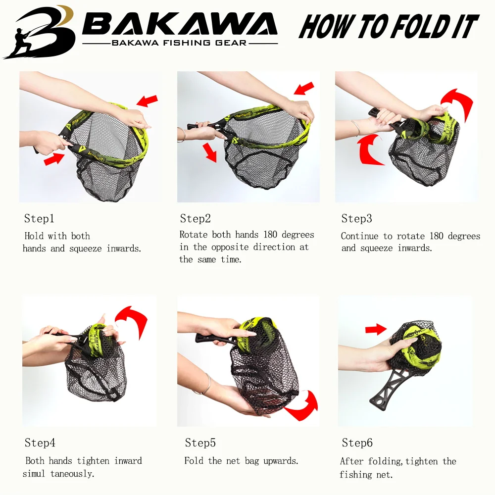 BAKAWA 25 30 S L 소형 접이식 랜딩 네트 고무 메쉬 경량 휴대용 어망 배스 낚시 품질 네트 Pesca Accesorios