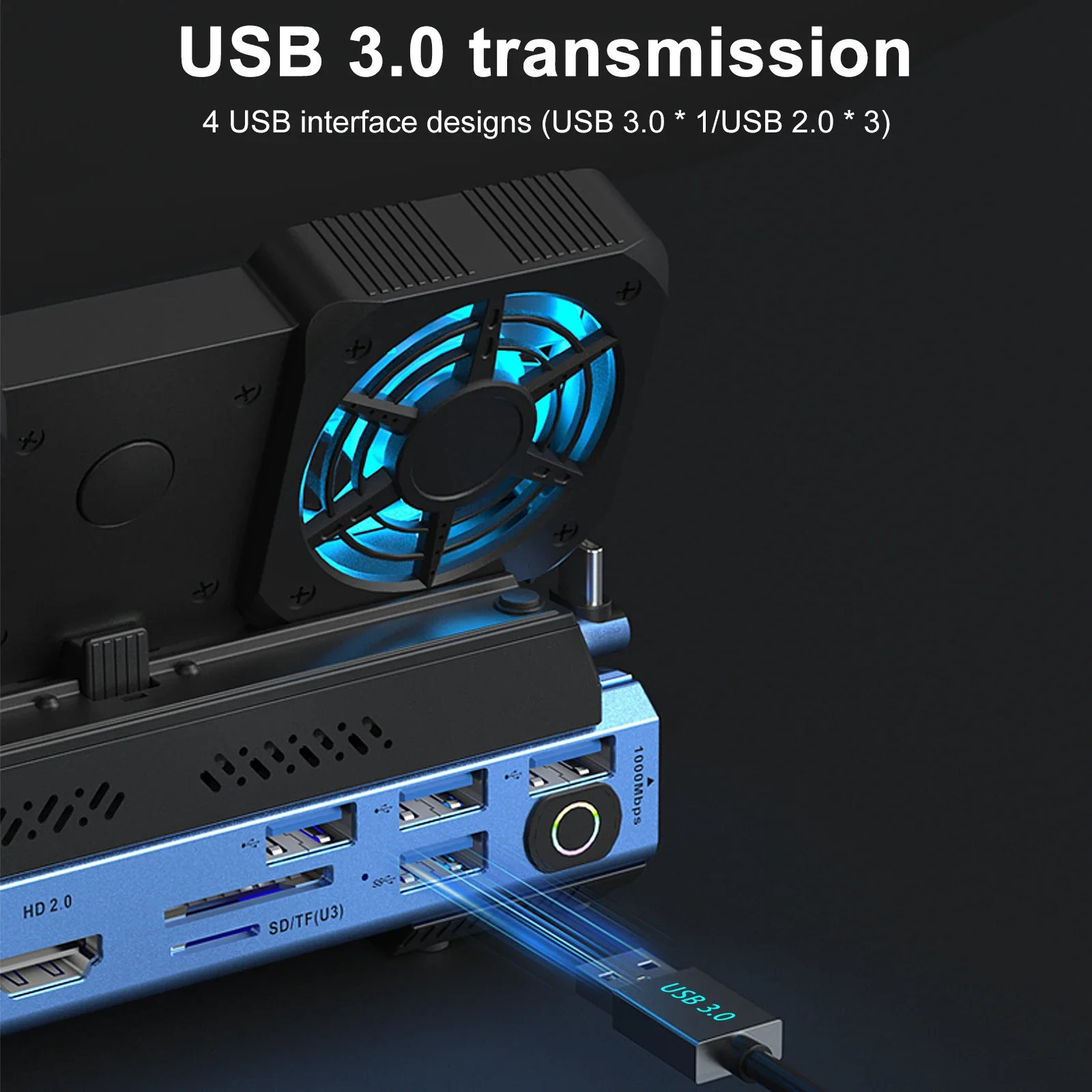 Steam DeckROG Ally/Switch M.2 PCie nvme 하드 디스크 박스, USB C 허브 4K60HZ 듀얼 팬 냉각용 10-in-1 Type-c 게임 도킹 스테이션
