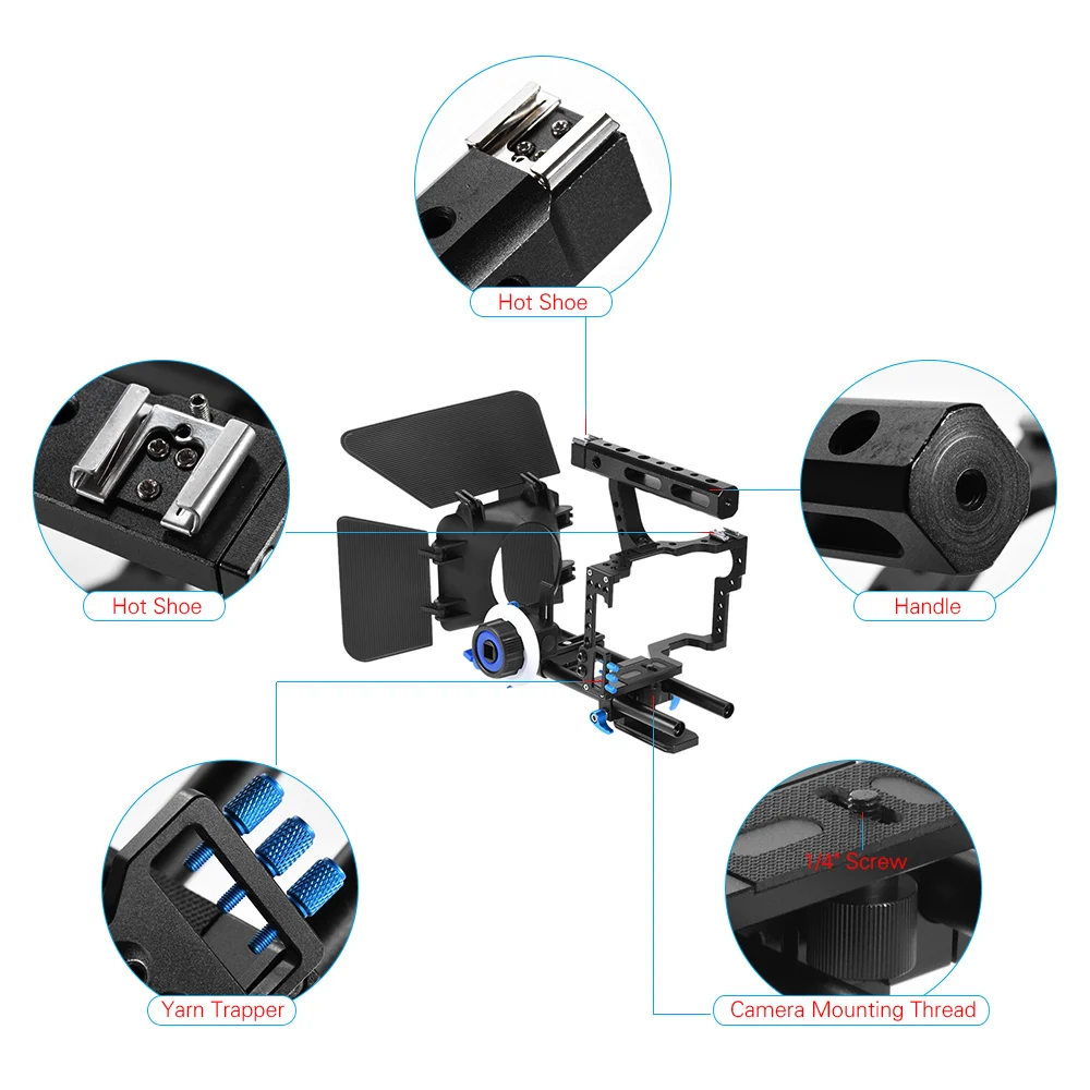 Description Picture 6 of itemC500 Aluminum Alloy Camera Camcorder Video Cage Rig Kit Film Making System w/ Matte Box + Follow Focus + Handle + 15mm Ro