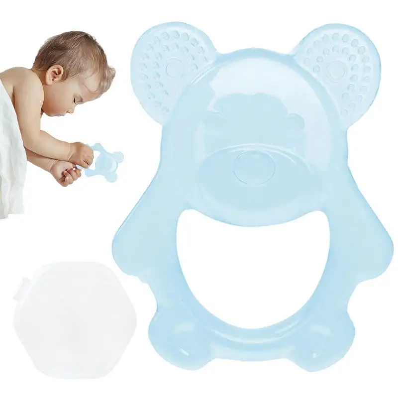 

Bear Silicone Teether Portable Toddler Biting Pacifier Toy With Storage Box Anti-Dropping Sensory Cute Animal-Shaped Teething