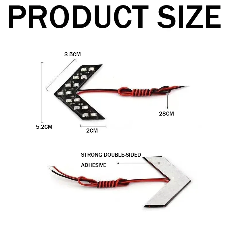 2PCS Car LED Arrow Panel Mirror Indicator Turn Signal Light Automobile Motorcycles Rearview Car LED Rearview Mirror Mirror Light