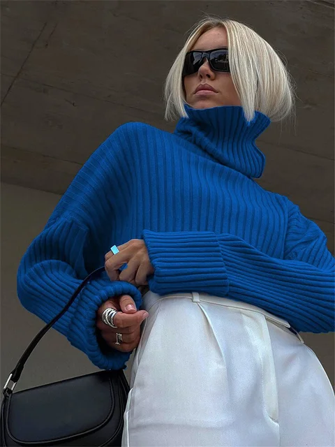 wsevypo High Neck Knit Ribbed Cropped Sweaters