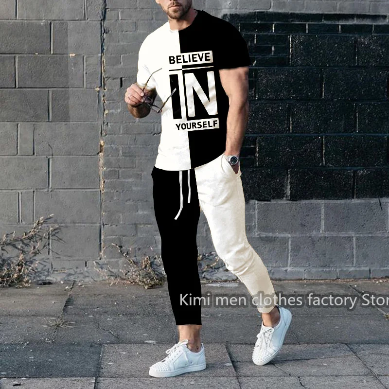 

Summer Men Tracksuits Fashion 3D printed Short Sleeve T Shirt Long Pants 2 Piece Sets Outfits Casual Trend Oversized Clothing
