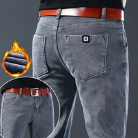 2024 Men Comfortable Winter Thermal Jeans Basic Snow Warm Plush Outside Denim Trousers Fashion Designer Skinny Casual Pants Male 1