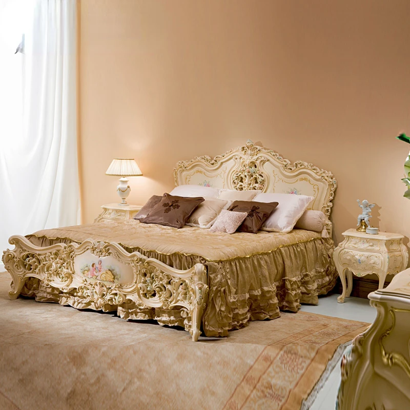 

Custom French court furniture European solid wood carved painted double bed bedroom 1.8m princess bed