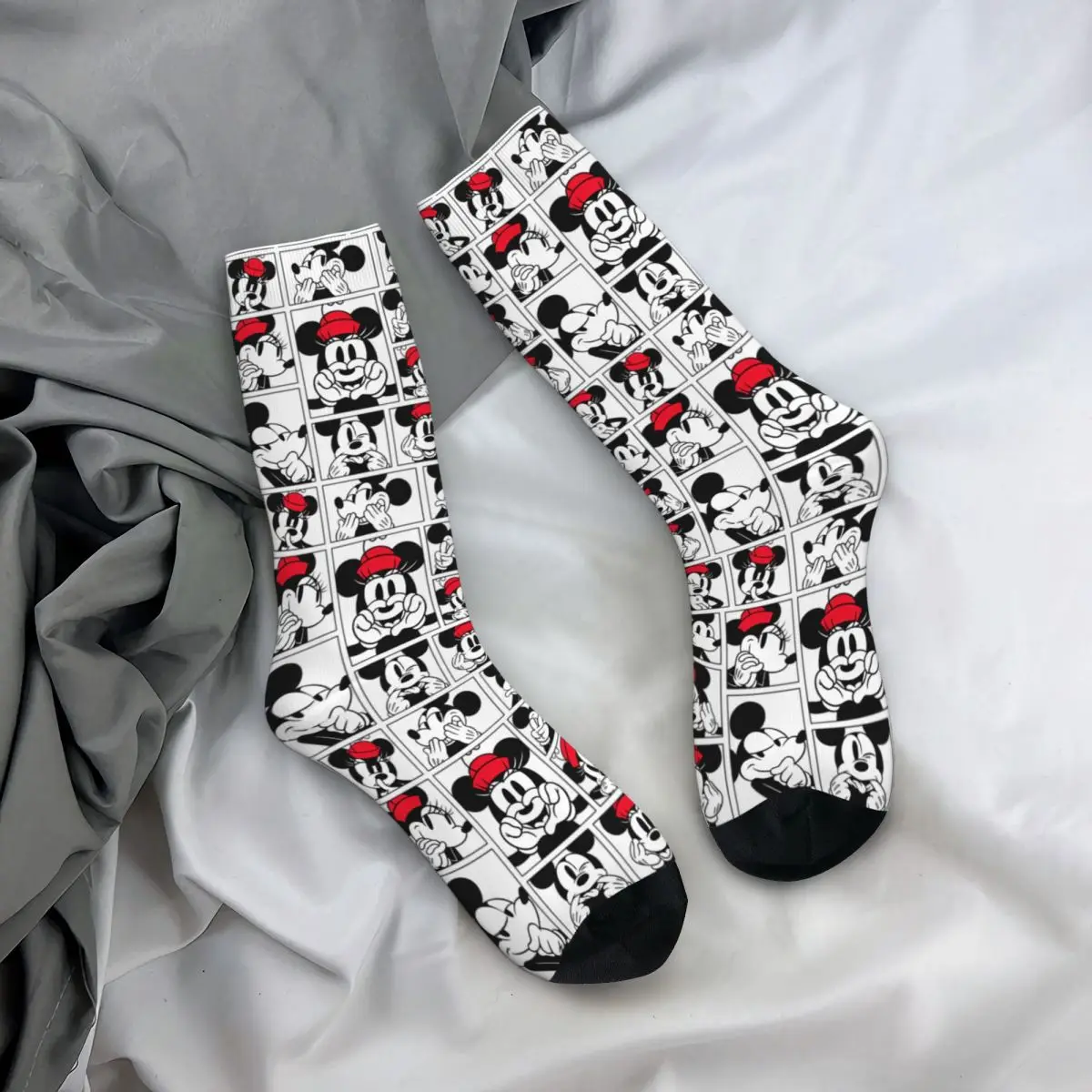 Colorful Mickey Mouse Square Design Football Socks Polyester Middle Tube  Socks for Women Men Non-slip