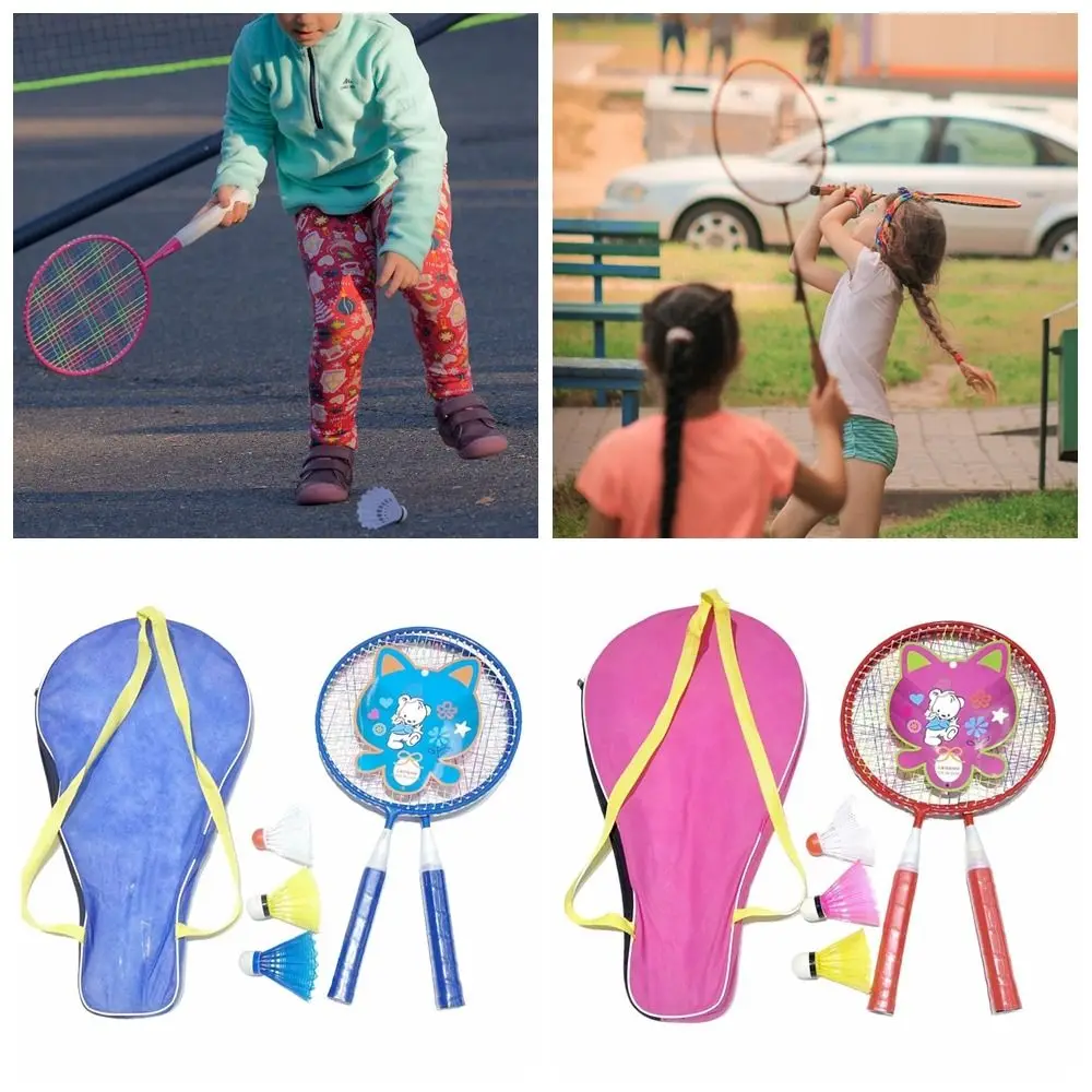Description Picture 2 of itemPink Blue Kids Badminton Rackets Anti Slip with 3 Balls Children's Training Racquets Pen-hold Handle Iron Alloy Double Racquets